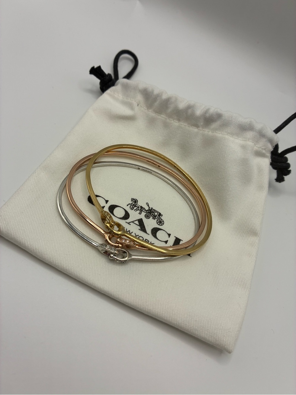 Coach Tri‑Tone Slim Bangle Set — Gold, Rose Gold & Silver - Picture 3 of 3
